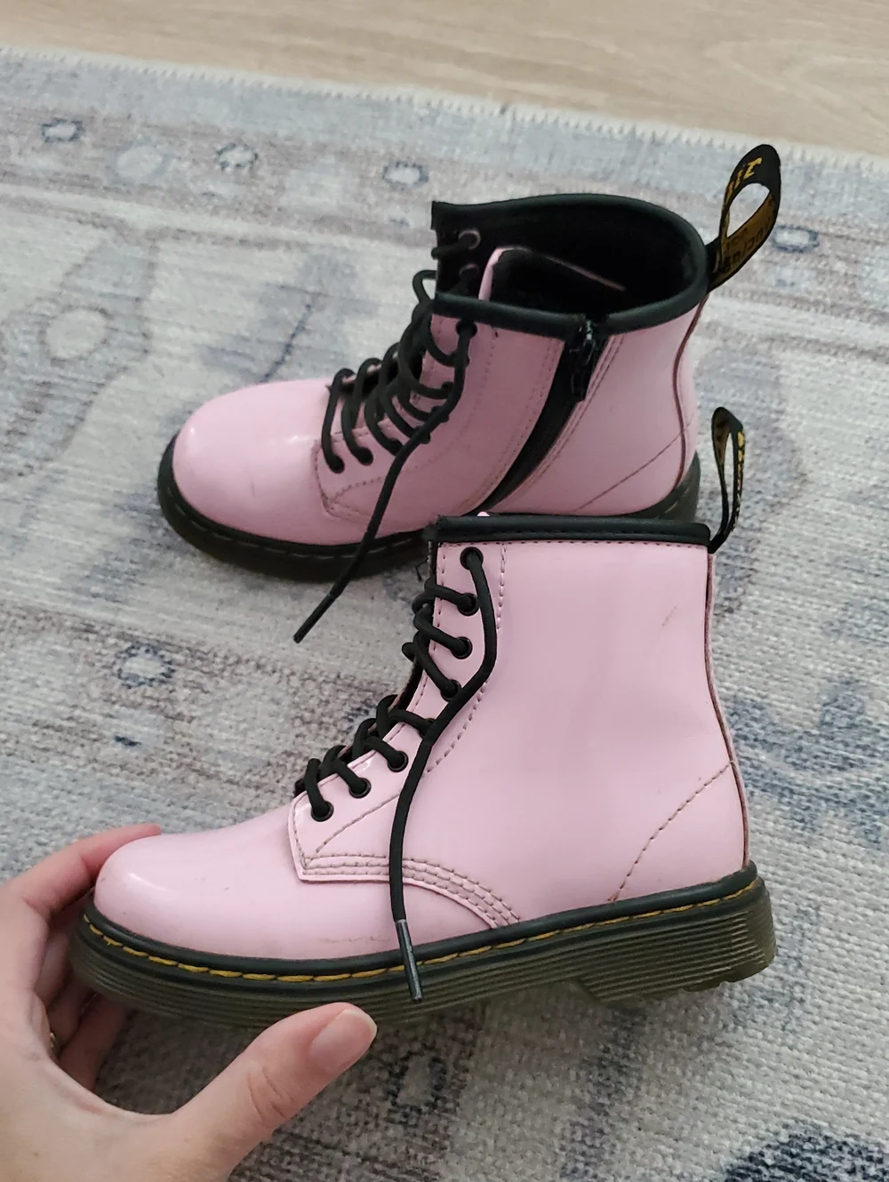 Dr. Martens Kids Pink Patent Leather Lace and Zip Boots sz10